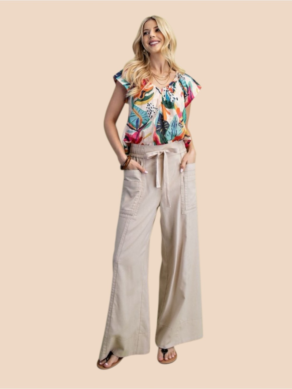 Wide‑Leg Pants 55% Linen, 35% Viscose, 10% Cotton